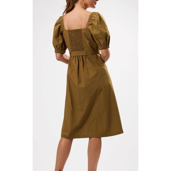 Amour Vert Square Neck Button Front Dress in Elm 100% Cotton - Picture 3 of 13